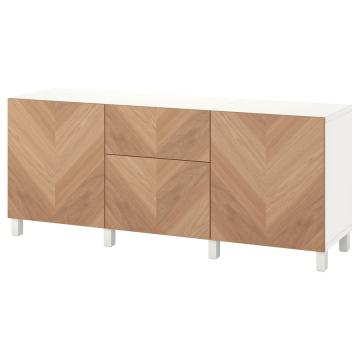 BESTÅ sahtlitega kapp 180x42x74 cm valge/Hedeviken/Stubbarp tammevineer