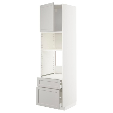 METOD/MAXIMERA uks/2 shtl kõrge kapp ahjule/mikrol 60x61.9x228 cm valge/Lerhyttan helehall