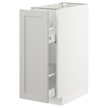 METOD  furnituuriga põrandakapp, 30x60 cm, valge/Lerhyttan helehall  alusk 3 esio/3 kesk sahtlit, 80x60 cm, must/Ringhult valge