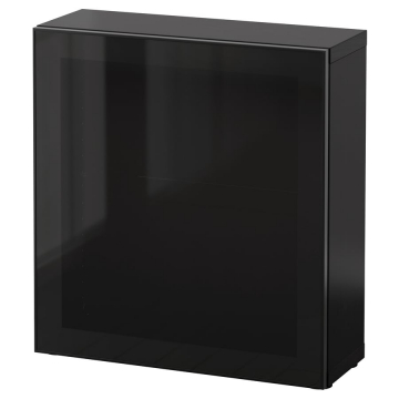 BESTÅ, klaasustega riiul 60x20x64 cm mustjaspruun/Glassvik must/suitsuklaas